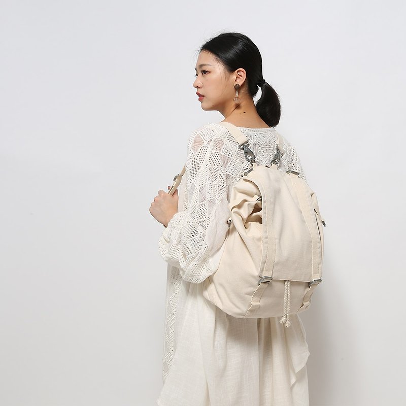 ▍ Variety bag backpack can be shoulder - shoulder - oblique shoulder with super good! Original rare - natural white - กระเป๋าเป้สะพายหลัง - ผ้าฝ้าย/ผ้าลินิน ขาว