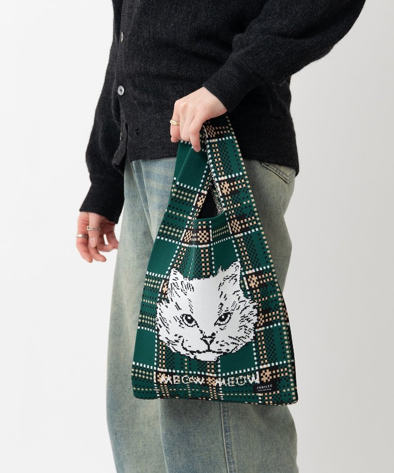 Jubilee ニットトートバッグ 猫 犬 デザイン マルシェバック キャット アートデザイン 29.Green - 手提包/手提袋 - 聚酯纖維 綠色