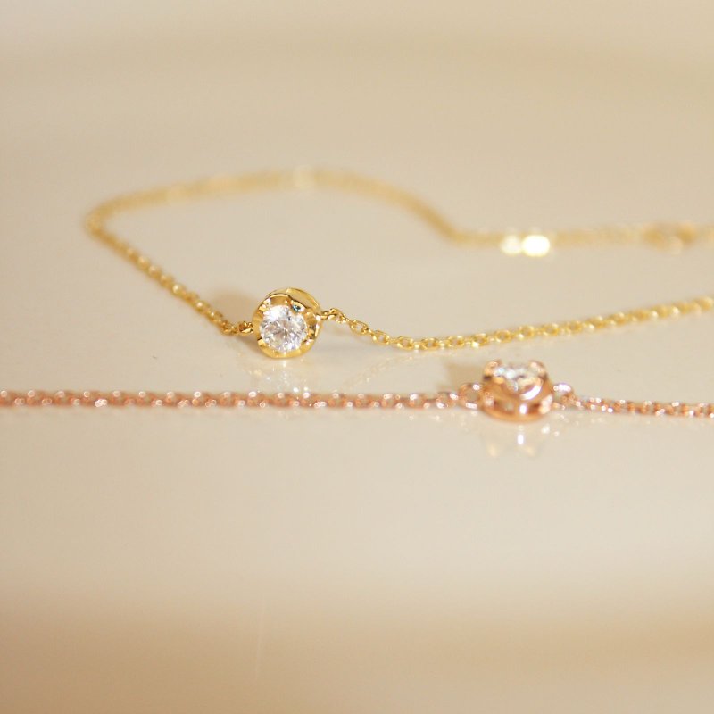 [Honey Fruit Tart] 18K gold single diamond bracelet diamond bracelet platinum/gold/ Rose Gold - สร้อยคอ - เครื่องประดับ สีทอง