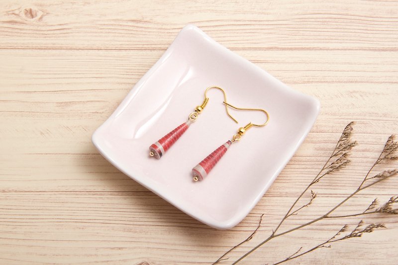 Red pattern single cone earrings - Earrings & Clip-ons - Paper Red