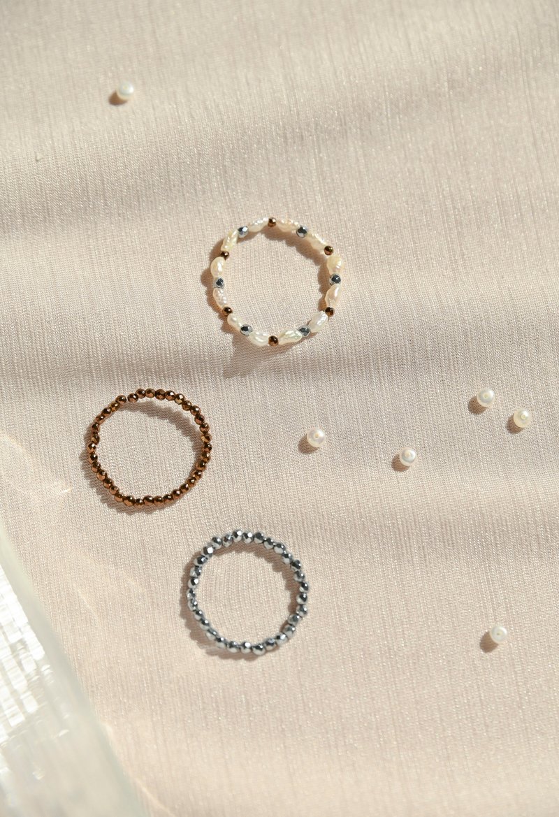 天然珍珠戒指 3入組 / 巴洛克珍珠 串珠 / JIEGEM 姊的珠寶 - 戒指 - 珍珠 白色