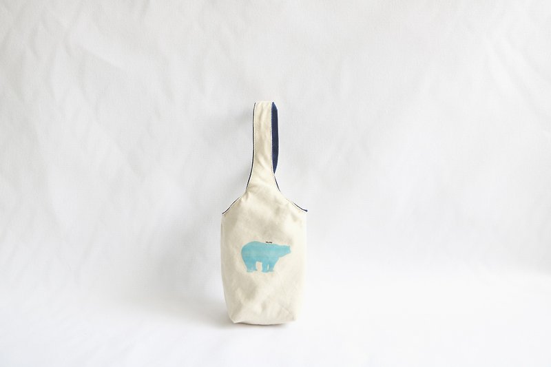 雙面環保杯套飲料提袋-北極熊 內裡改為水藍色 - 杯袋/飲料提袋 - 棉．麻 多色