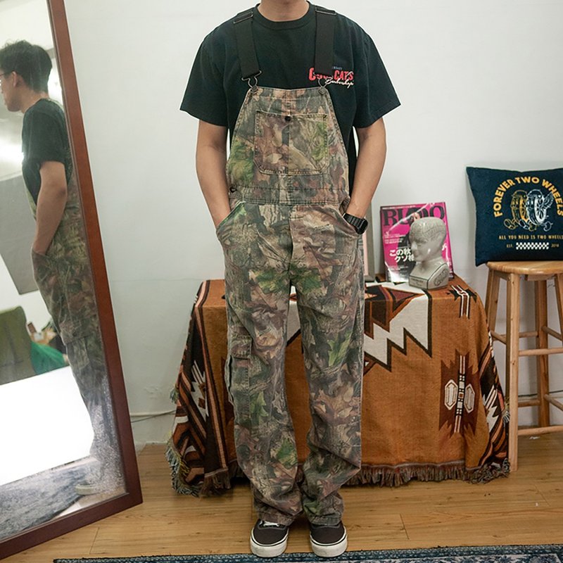 RATTLERS 水洗 落葉迷彩 吊帶褲 古著 overalls 二手 美國製 - 男長褲/休閒褲 - 棉．麻 多色