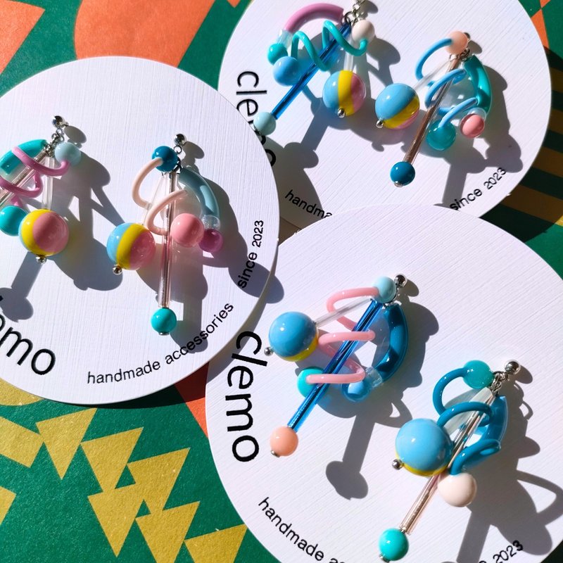 Cosmo 2 霧藍色【耳環/耳夾】 - 耳環/耳夾/耳骨夾 - 其他材質 多色