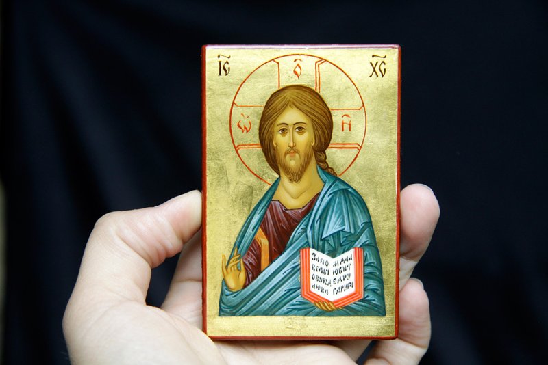 hand painted orthodox christian Jesus Christ icon, miniature religious painting - 其他 - 環保材質 金色