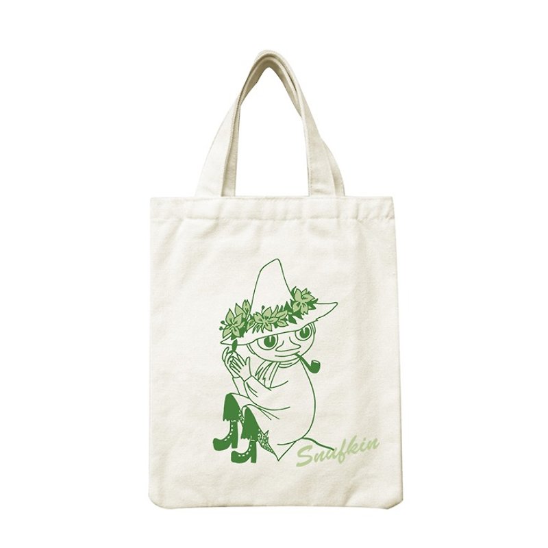 Moomin 噜噜 米 Authority-Hand Canvas Bag [Snufkin] - กระเป๋าถือ - ผ้าฝ้าย/ผ้าลินิน สีเขียว