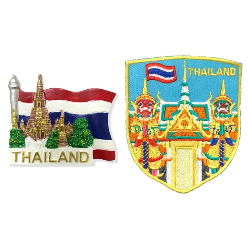 タイ寺院の旗型マグネット + タイ エメラルド仏寺院 バンコク王宮 腕章 [2個] 外側 - マグネット - ゴム 多色