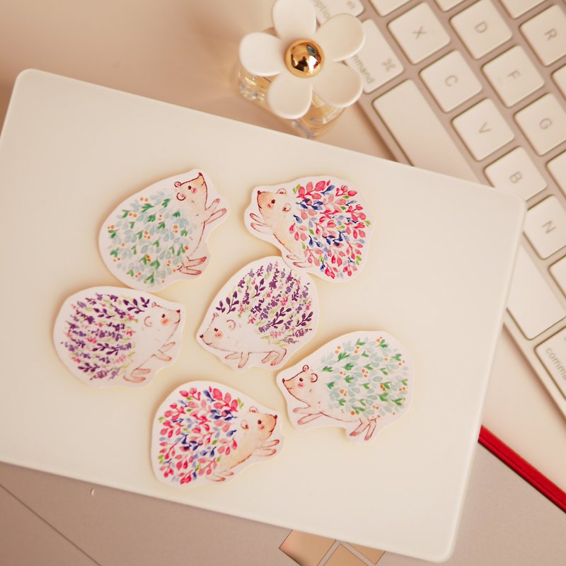 Watercolour Kawaii Flower Hedgehog Planner Stickers (WT-005) - Stickers - Paper Multicolor
