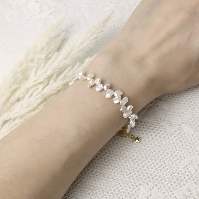 日光藤蔓珍珠手鍊 天然淡水珍珠 花瓣珍珠 - 手鍊/手環 - 珍珠 白色