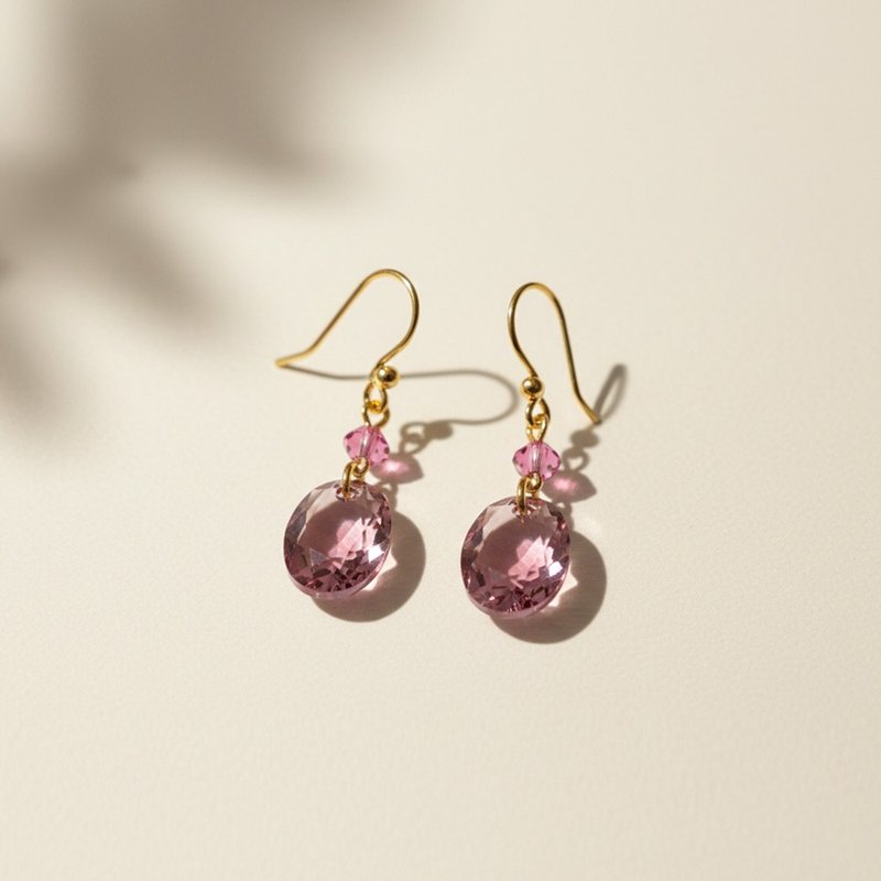 聖誕 交換禮物 微光幻彩水晶吊墜耳環 手作 禮盒裝 多色選 - 耳環/耳夾/耳骨夾 - 水晶 黑色