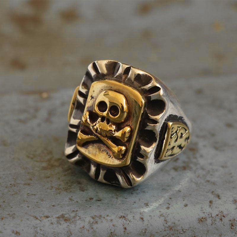 Mexican Biker Ring sterling silver Vintage skull crossbones pirate Caribbean man - General Rings - Other Metals Silver