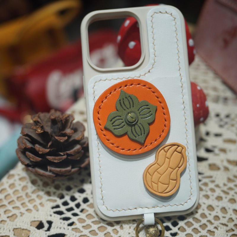 [Customized mobile phone case] Good Things Peanut Mobile Phone Case Card Insert Crossbody Genuine Leather Mobile Phone Case - เคส/ซองมือถือ - หนังแท้ ขาว