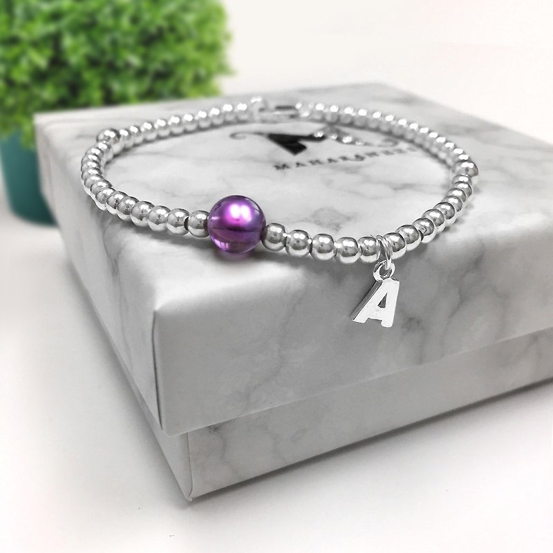 Amethyst Silver Balls Alphabet Bracelet | Amethyst Love Bracelet | Love Bracelet - Bracelets - Silver Silver