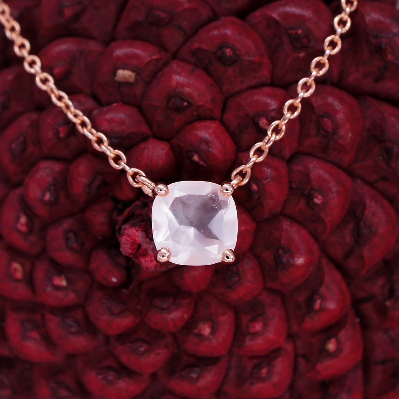 CANDY - Rose Quartz 18K Rose Gold Plated Silver Necklace - สร้อยคอทรง Collar - เครื่องเพชรพลอย สึชมพู