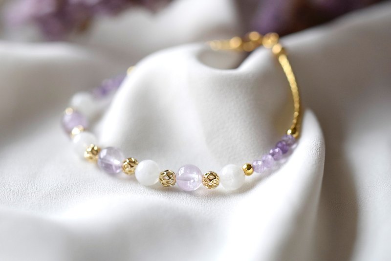 Sweet Tural。Moonstone & Amethyst Natural Stone 18K Gold Plated Bracelet - Bracelets - Crystal Purple