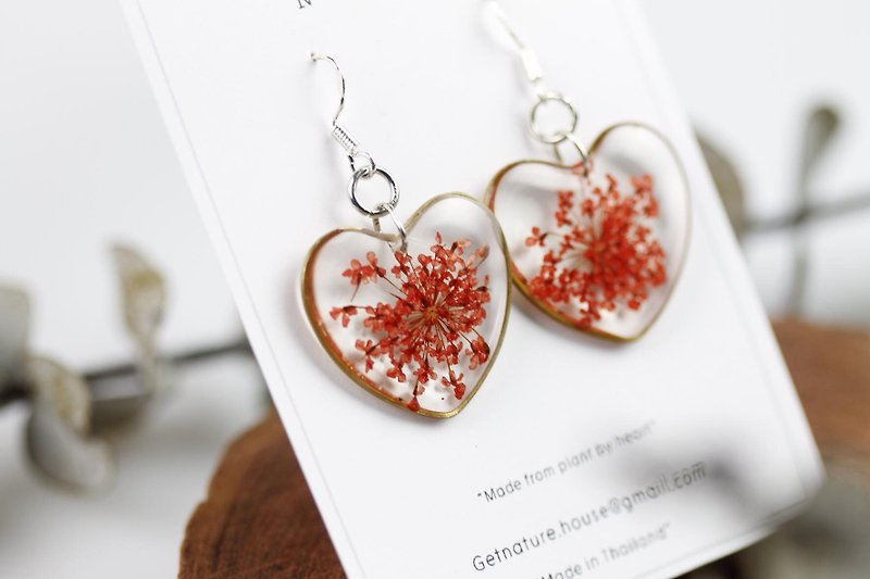 Heart (L) earring - 耳環/耳夾 - 植物．花 紅色