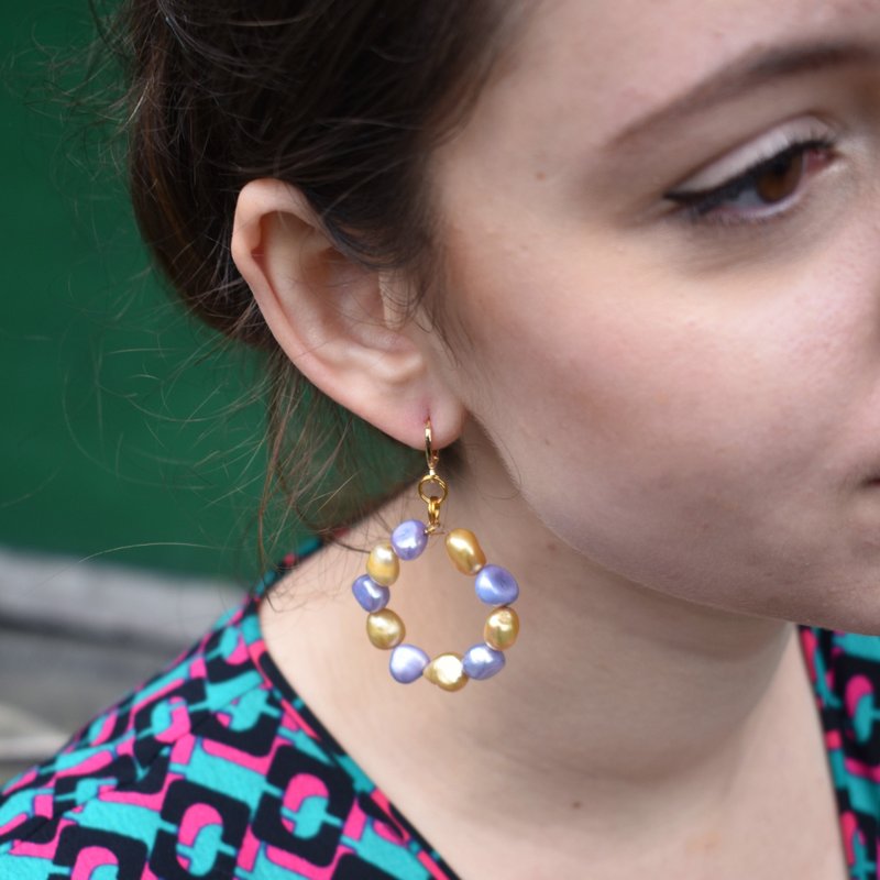 Gold and purple freshwater pearl hoop earrings | by Ifemi Jewels - Earrings & Clip-ons - Other Materials Gold