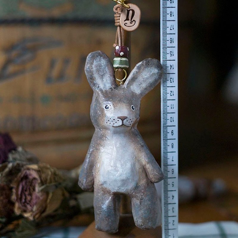 小兔鎖匙圈 / 動物鑰匙圈 - 鑰匙圈/鎖匙扣 - 紙 灰色