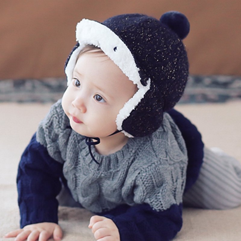 幸福の王子ディディ韓国の赤ちゃんの秋と冬暖かいウールブレンドキャップ - 帽子・ヘアバンド - ポリエステル ブルー