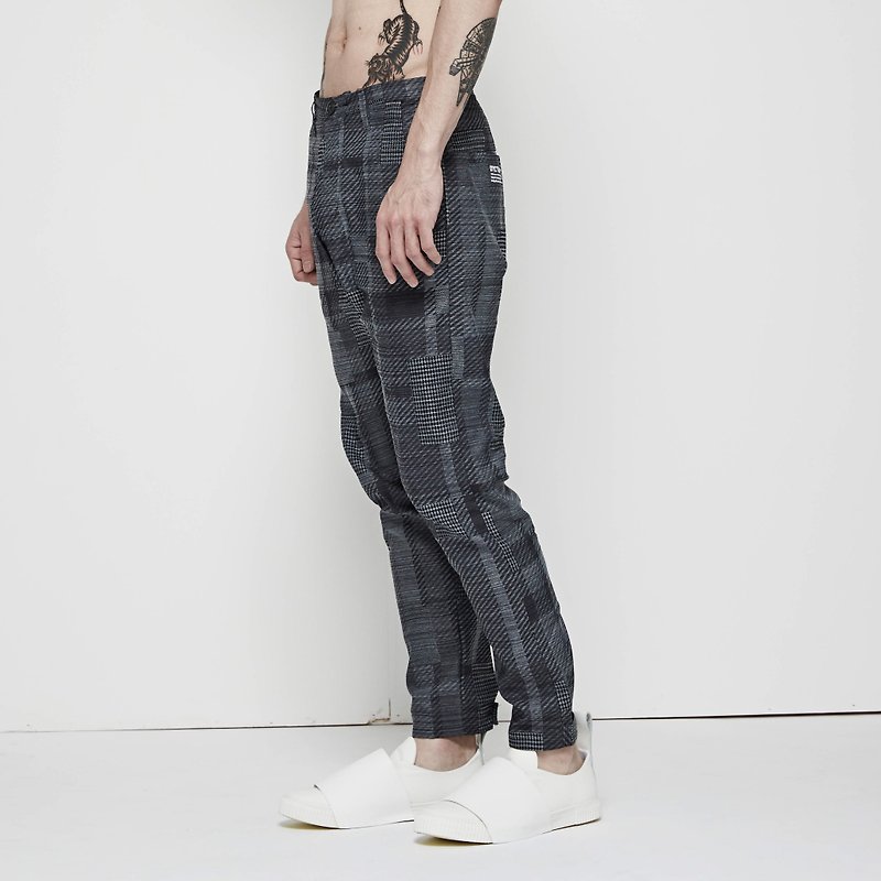 DYCTEAM - Plaid Slack - กางเกงขายาว - ผ้าฝ้าย/ผ้าลินิน สีน้ำเงิน