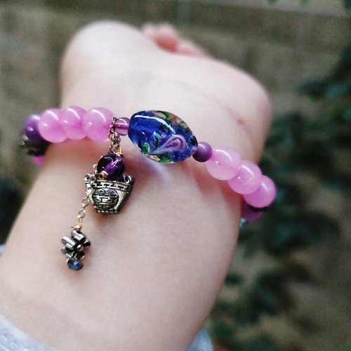 Gold and silver treasure Jinyin caibao pink agate glass