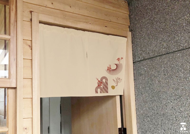 （マルチカラーセレクション）リバティフラワーシェイプ-オーガニックコットン片面シルクスクリーン和風ショートカーテンオーガニックコットン - のれん・表札 - コットン・麻 ブラウン