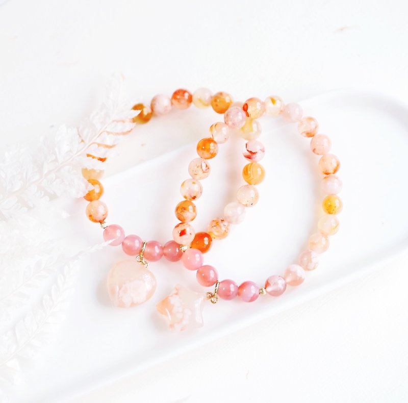 Sakura Agate Elastic Bracelet Jelly Feel Detachable Pendant Natural Stone Customized Crystal - Bracelets - Gemstone Pink