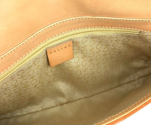 Celine Suede Leather Monogram Embossed 3 Pocket Small Tote Handbag Gold  Vintage