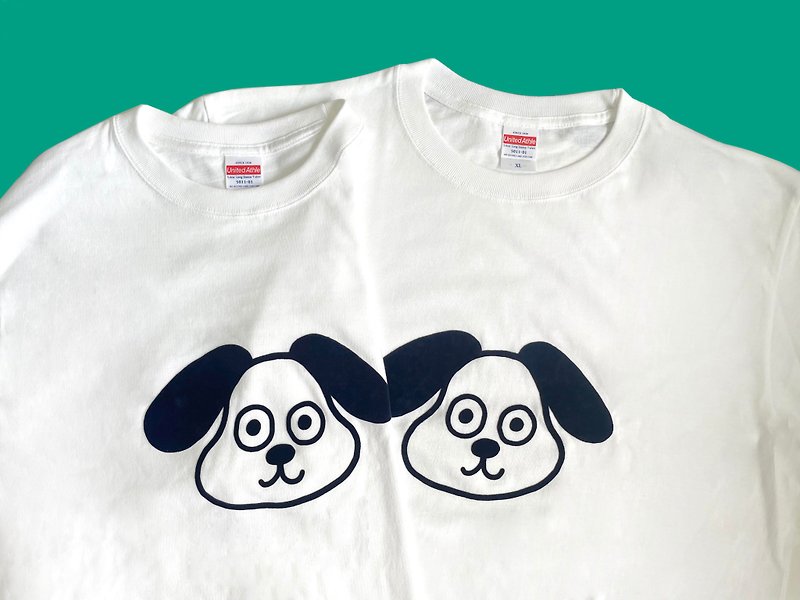 Dog Hook Flocking Printed Long Sleeve T-shirt - เสื้อยืดผู้หญิง - ผ้าฝ้าย/ผ้าลินิน ขาว
