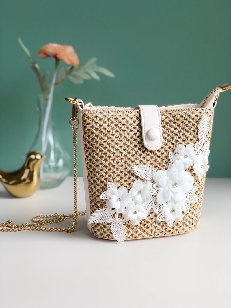 Original Woven White Floral Lace Bag - Messenger Bags & Sling Bags - Other Materials Khaki