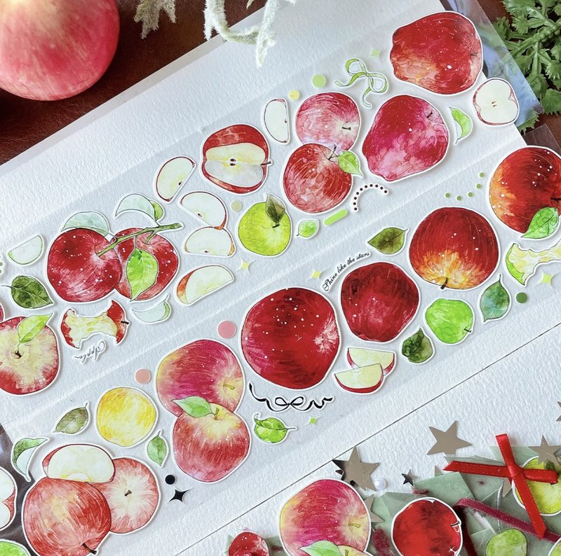 Apple Garden PET Japanese paper tape cut-type sticker roll (kiss-cut) - Washi Tape - Other Materials Multicolor