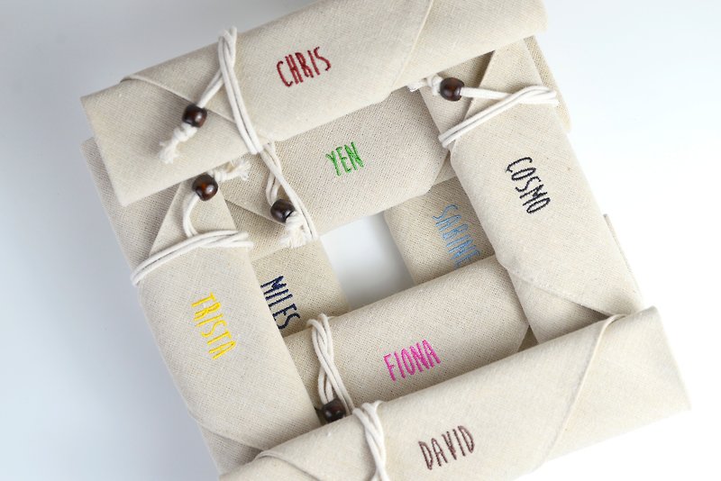 Wedding small items-5 customized plain linen tableware bags (free gift packaging) - ถุงใส่กระติกนำ้ - ผ้าฝ้าย/ผ้าลินิน ขาว