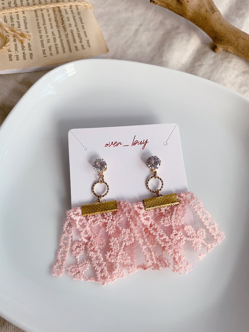 Girl Heart | Lace Earrings Clip-On - Earrings & Clip-ons - Other Materials Pink