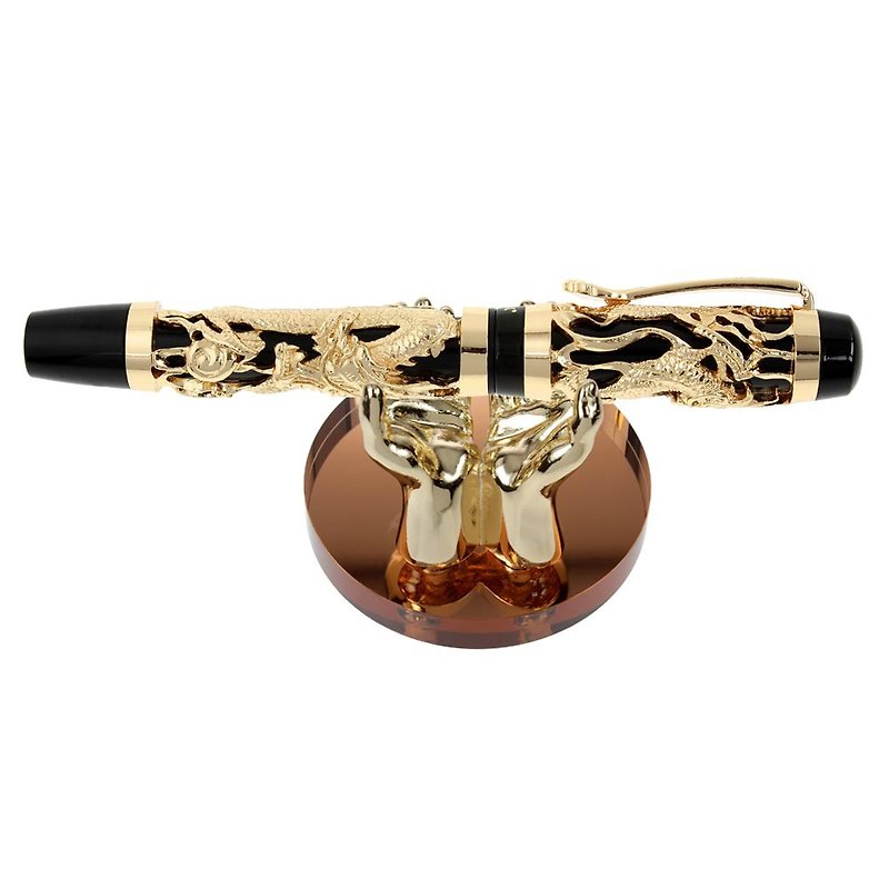 ARTEX 封印亮金龍鋼珠筆+金雙手造型筆座禮盒 - 鋼珠筆 - 銅/黃銅 金色