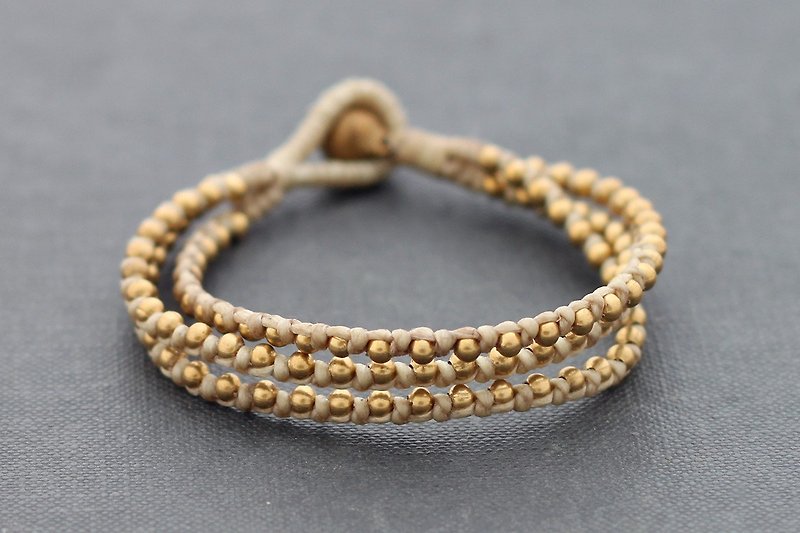 Ivory Beaded Bracelets Solid Brass Woven Strand Stud Pastel - Bracelets - Copper & Brass Khaki
