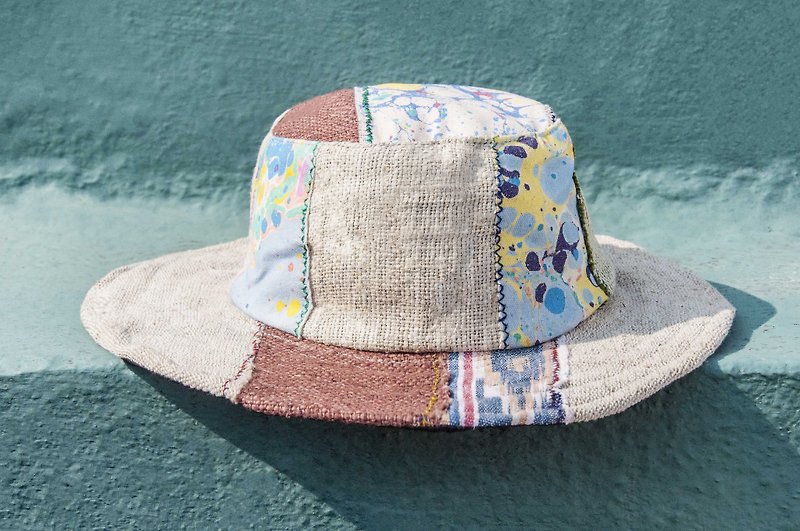 National wind stitching hand-woven cotton Linen hat knitted hat fisherman hat sun hat straw hat - blue ocean - Hats & Caps - Cotton & Hemp Multicolor