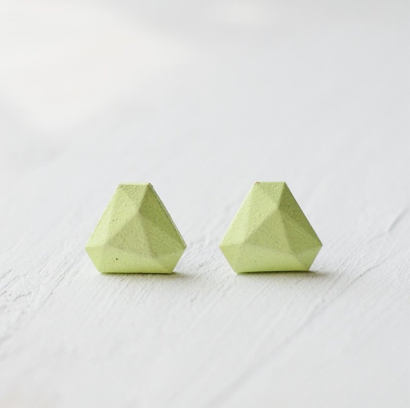 Oven clay earrings, Triangle M, Yellow Green - Earrings & Clip-ons - Pottery Yellow
