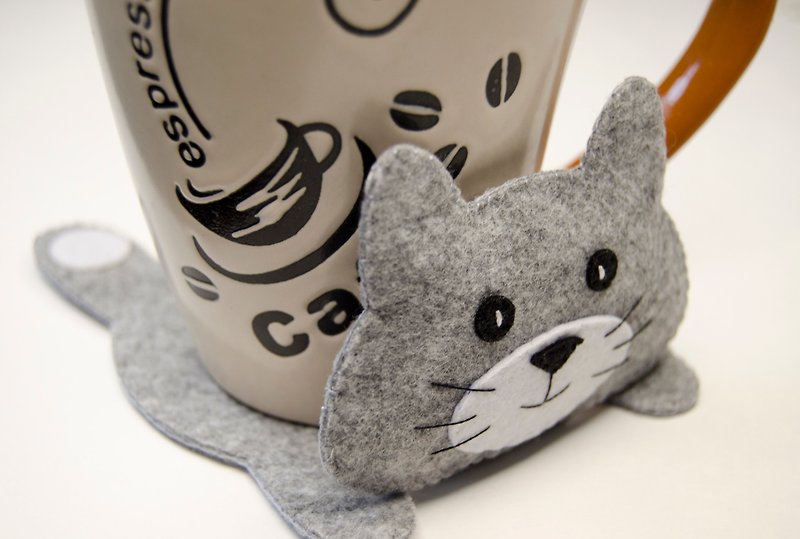 Cat Mug Rug (Coaster) - ที่รองแก้ว - วัสดุอีโค 