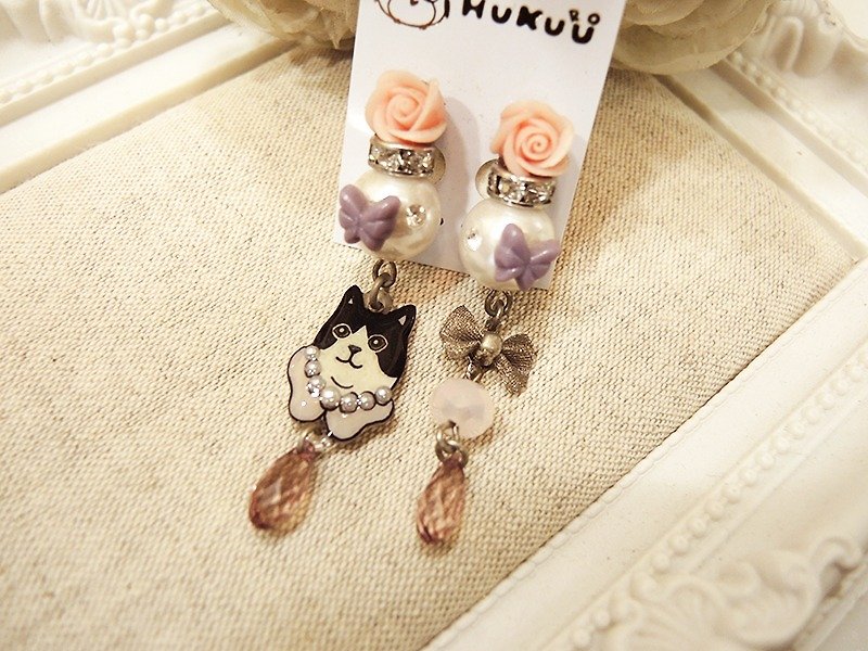 §HUKUROU§ Lady Flower Cat Rose Planet Earrings (Cat) - Earrings & Clip-ons - Plastic 