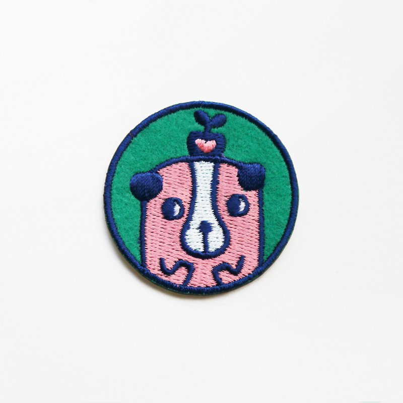 Flower Pug 小花巴哥犬刺繡別針 刺繡貼紙 可愛胸針 - 胸針 - 繡線 多色