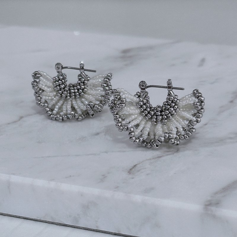 Swinging skirt bead earrings - small - Earrings & Clip-ons - Glass White