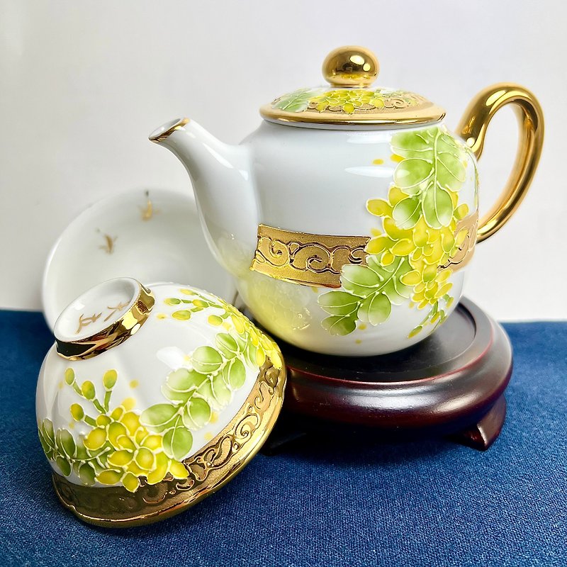 [Da Shaft Kiln] Gilt Fahua Cai Golden Rain Arbor Pot Set (1 pot, 2 cups/box) - Teapots & Teacups - Pottery 