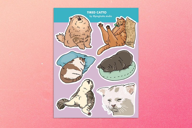 Sticker Sheets - Tired Catto Sad Cat Meme - 貼紙 - 塑膠 