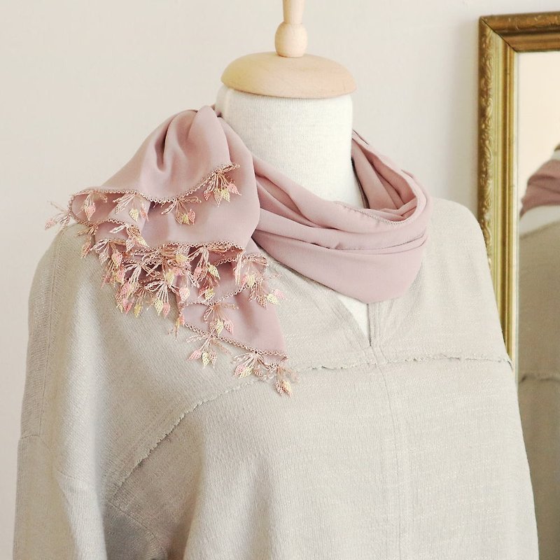 PREMIUM OYA lace chiffon shawl  - LEAF - Cocoa