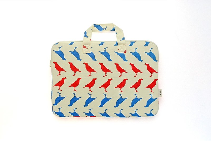 13-inch laptop storage bag / Taiwan Starling 5 / beige red and blue - เคสแท็บเล็ต - ผ้าฝ้าย/ผ้าลินิน 