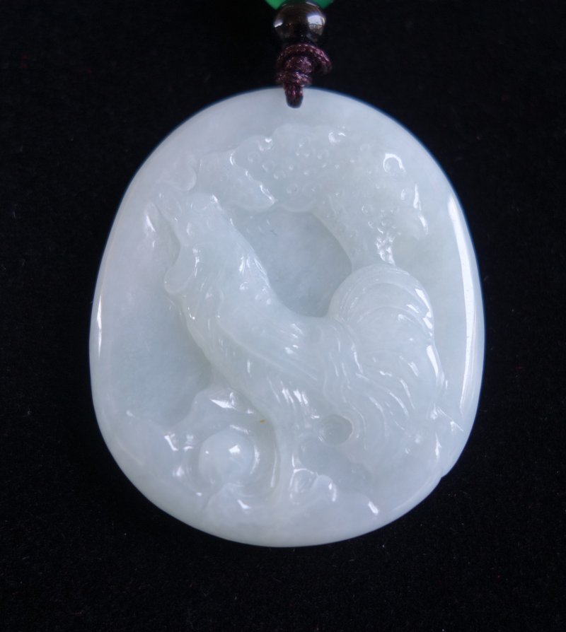 天然A貨翡翠 金雞報喜 吊墜 緬甸翡翠 天然A貨 雞玉珮 玉牌 - 頸鏈 - 玉石 白色