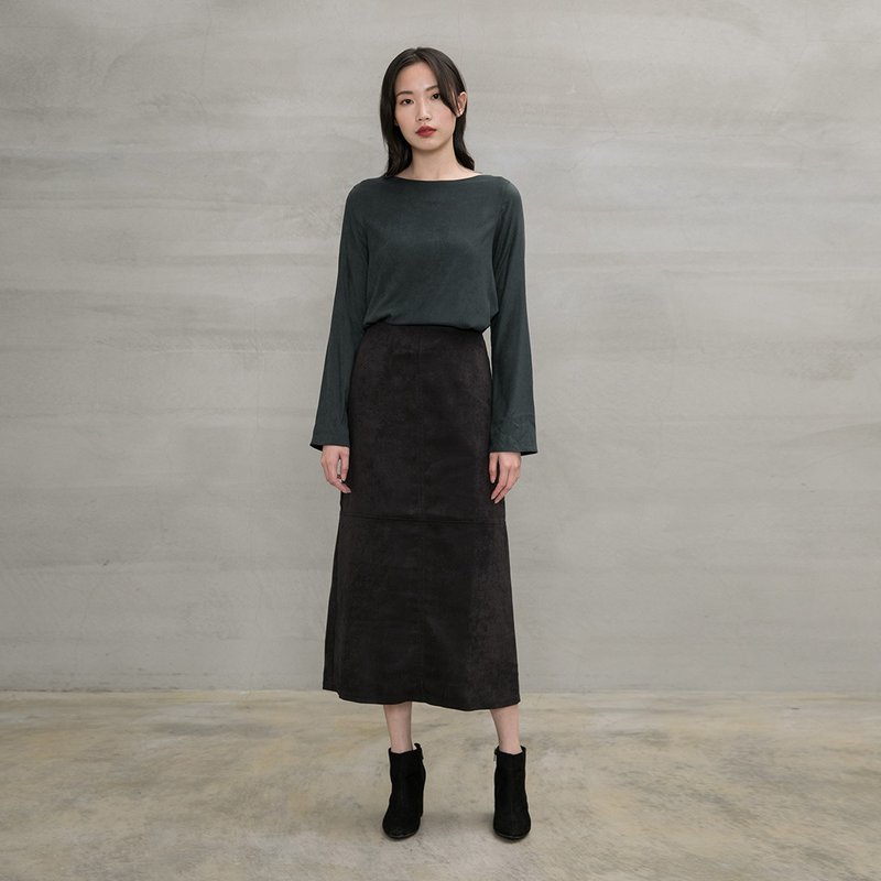 餘韻漫漫仿麂皮長裙 Tender Soul Suede Maxi Skirt - 裙子/長裙 - 聚酯纖維 黑色