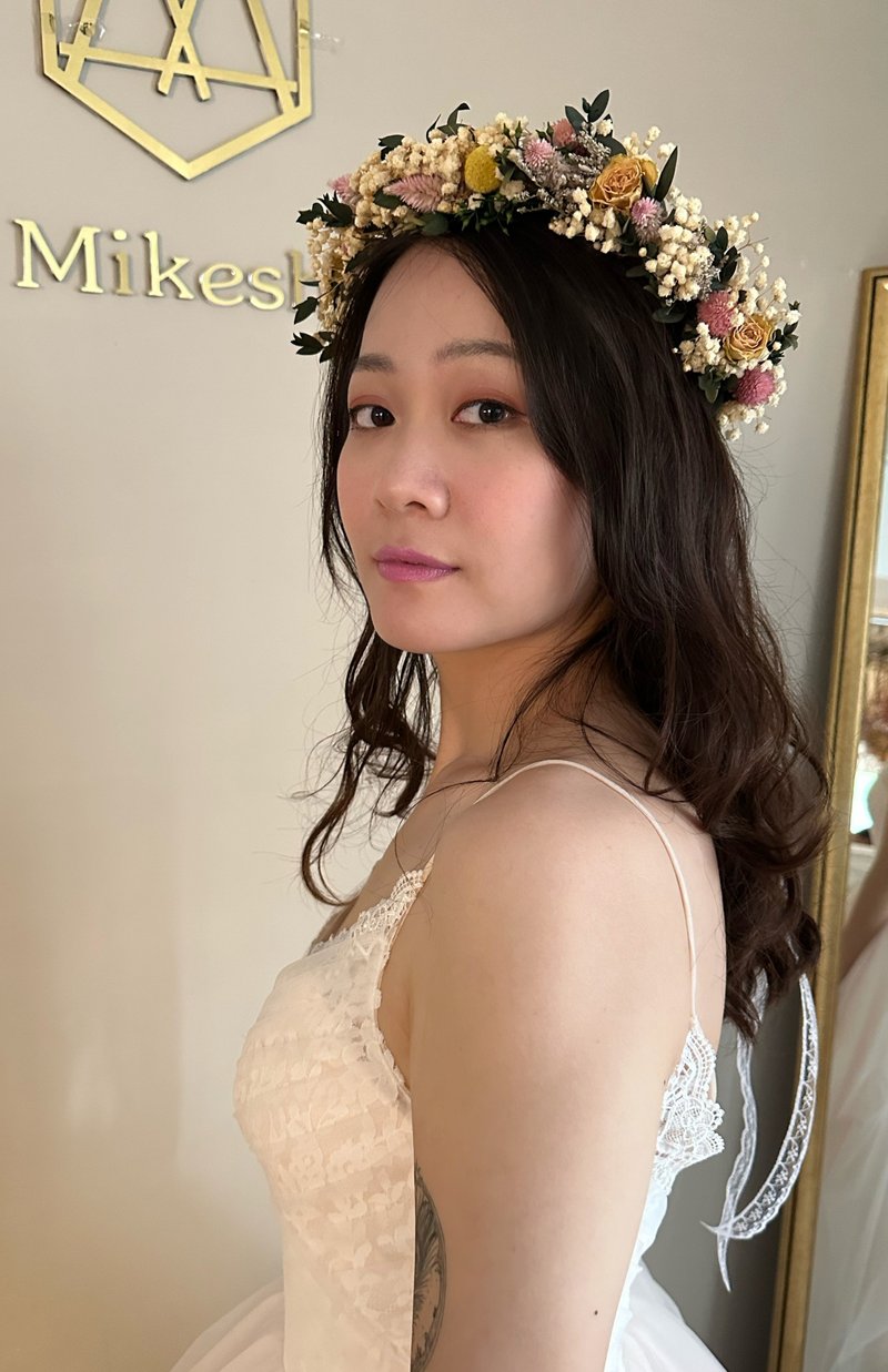 Miller 婚飾品牌-粉粉花新娘花圈/花環/新娘飾品 - 髮圈/髮夾 - 植物．花 粉紅色