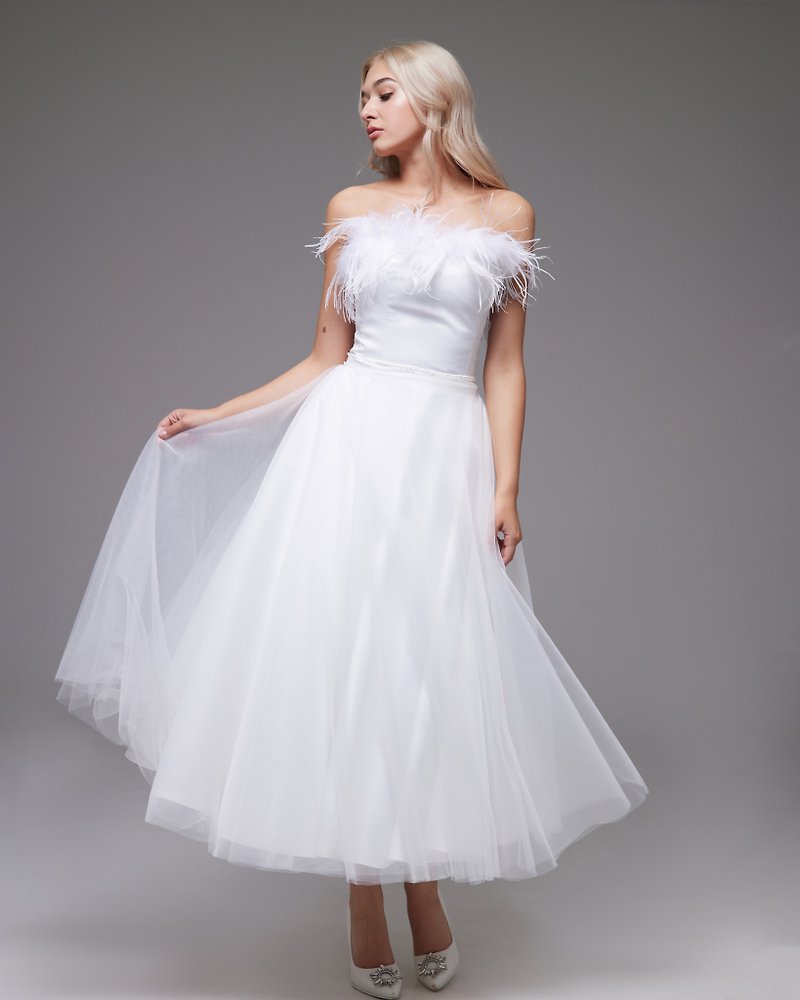 Ivory Tulle Wedding Dress, Wedding Gown Tulle, Corset Wedding Dress A-Line - ชุดราตรี - วัสดุอื่นๆ ขาว