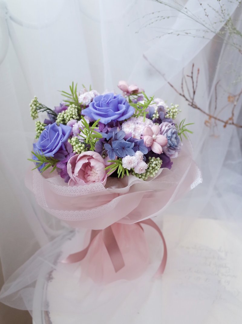 Bouquet with Carry Bag Preserved Flower Valentine's Day Graduation Day Gift Mother's Day - Dried Flowers & Bouquets - Plants & Flowers Purple